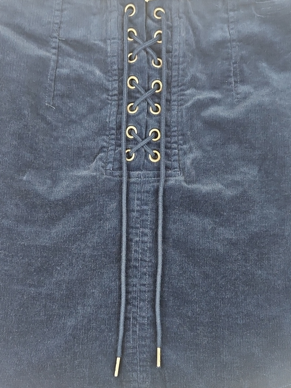 Y2K Corduroy Mini Skirt Criss Cross Tie Waist Blue Retro Skater Forever 21, M - Picture 2 of 5